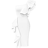 Stylishine Women's Cocktail Party One Shoulder Ruffle Bodycon Formal Pencil Dress