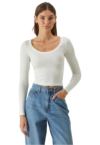 Urban Classics Tb7147-ladies Rib Jersey Wide Neck Longsleeve T-Shirt, Blanc cassé, 3XL Femmes