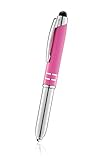 SyPen Stylus Pen for Touchscreen Devices, Tablets, iPads, iPhones, Multi-Function Capacitive Pen With LED Flashlight, Ballpoint Ink Pen, 3-In-1 Metal Pen, 1PK, Pink