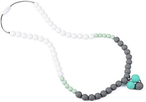 JOGGAN Silicone Baby Teething Necklace for Moms - Nursing Necklace in Pebble with 3-15mm Pendant Beads- Baby Teething Beads and Teething Toys-(Mint/Snow/Gray)