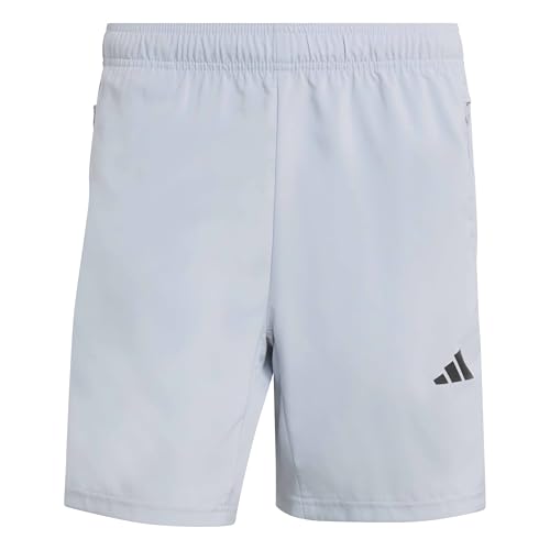 Herren Workout Essentials Base 3 Stripes Woven Short, Halo Silver/Black, XS 7 inch