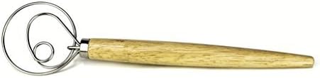 OBeauty 13-Inch Wood Handle Danish Dough Whisk / Mixer, Stainless Steel Dutch Style Bread Dough Whisk (13") …
