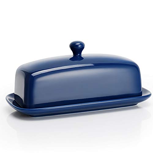 Sweese 307.103 Porcelain Butter Dish with Lid, Perfect for East West Coast Butter, Navy