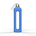 Glass Water Bottles with Times to Drink 32 Oz Water Bottle with Silicone Sleeve Motivational Water Bottle with Time Marker Waterbottle 1 Litre (Blue)