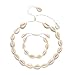 HSWE Puka Shell Choker Necklace Seashell Necklace Cowrie Shell Bracelet Hawaiian Jewelry Set (Cowrie Shell Bead Set)
