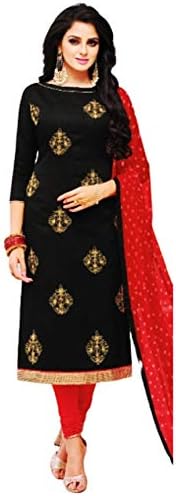 FanduFashion Women's Unstitched Cotton Embroidery Work Dress Material for Top; Bottom and Dupatta (Multi Colour; Free Size)