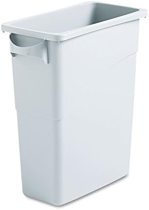 - Slim Jim Waste Container w/Handles, Rectangular, Plastic, 15.875gal, Light Gray