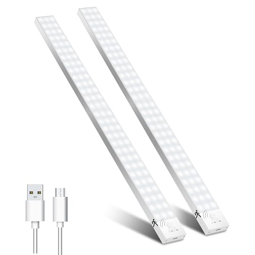 Schrankbeleuchtung LED mit Bewegungsmelder 60cm 2Stück Schranklicht Schrankleuchte Led Leiste Batterie USB Wiederaufladbar Unterbauleuchte Küche Schra