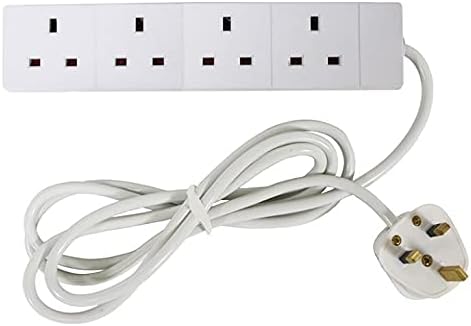 4 Way Extension Lead 2M Surge Protection Power Strip UK Plug Wall Mountable