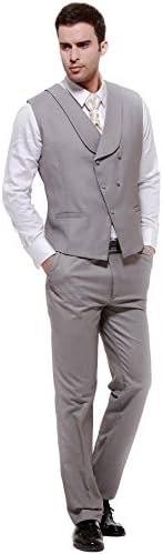 CMDC Men's 5 Button Wedding Suit Separate Vest &amp; Trousers U9?Grey,40 Long?