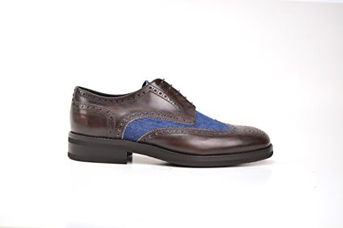 Customized Shoes - Coffee Brown Deco Leather and Denim Derby Wing Brogue - Man