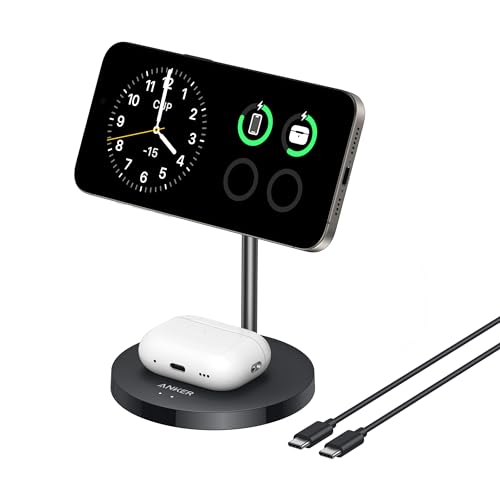 Anker MagGo 15W Magsafe Ladegerät kompatibel, 2-in-1 Induktive Ladestation