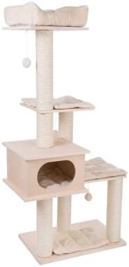 Tall Wooden Cat Tree With Extra Thick Sisal Posts And 5 Removable Sleeping Beds In 4 Levels - A Solid Cat Condo Great For All Cat Breeds