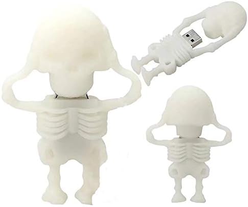 8GB 16GB 32GB USB 2.0 Flash Drive,Novelty Cute Skull Skeleton Shape Cartoon Memory Stick Pendrive Jump Flash Disk Funny Gift (White, 16GB)