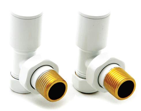 Reina Portland White Manual Steel Radiator and Towel Rail Valve Pair Angled