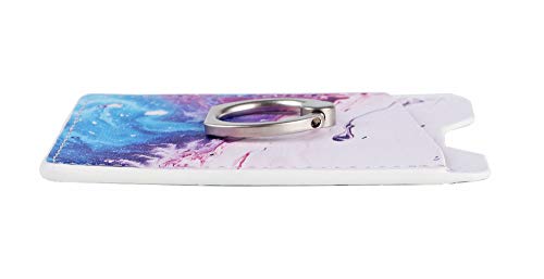 2Pack PU Adhesive Phone Pocket with Ring,Cell Phone Stick On Card Wallet Sleeve,Credit Cards/ID Card Holder Double Secure with 3M Sticker for Back of iPhone,Android Smartphones-Sand Marble Purple Ring