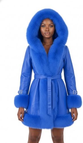Amazon.com: FE-05 Cashmere Long Coat With Real Fox Fur Big Collar