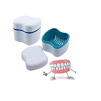 URTop 2Pcs Travel Denture Case with Lid Plastic Denture Cup with Basket Dental False Teeth Storage Box Container Cleaning Cup Holder Rinsing Strainer Mouth Guard