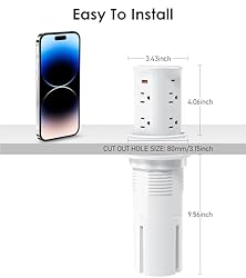 ANNQUAN 3" Pop Up Countertop Receptacle with 4 USB