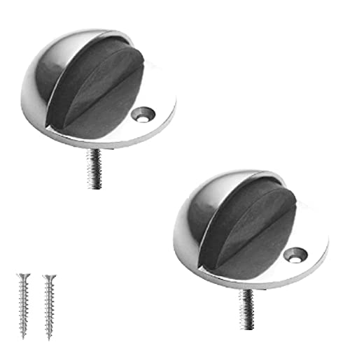 TERF® Polished Chrome Door Stopper Floor Mounted Oval Dome Shape 50mm Doorstop Floor Mounted Oval Door Stopper Including Fixing Screw - Pack of 2