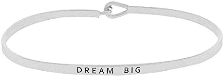 "DREAM BIG" Inspirational Thin Metal Hook Message Bracelet (Silver Rhodium)