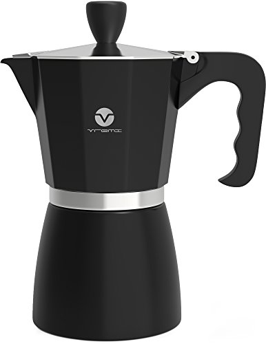 Vremi Stovetop Espresso Maker - Moka Pot Coffee Maker for Gas or Electric Stove Top - 6 Cups Demitasse Espresso Shot Maker for Italian Espresso Cappuccino or Latte - Black