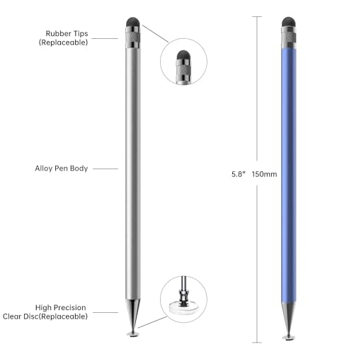 Bopomofo Stylus (5 Pcs), 2-in-1 Stylus Pen for Touch Screen, High Precision and Sensitivity, Suitable for iPhone/ipad/Android Tablets, Compatible with Touch Screens (Black/White/Blue/Rose Gold/Silver)