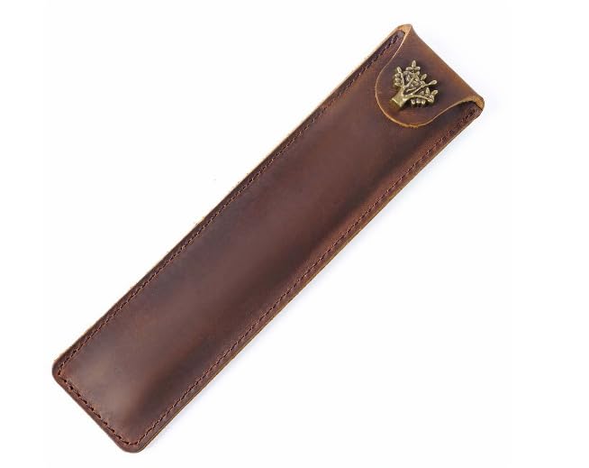 PengLAI Leather Pencil Case,Fountain Pen Case Pen Pouch Art Pencil Case Holder Handmade Protective Pencil Case with Snap Button（Brown）