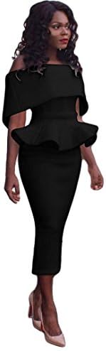 Women Dress Daoroka Ladies Sexy Off Shoulder Plus Size Work Office Pencil Bodycon Casual Sheath Business Party Skirt (2XL, Black)