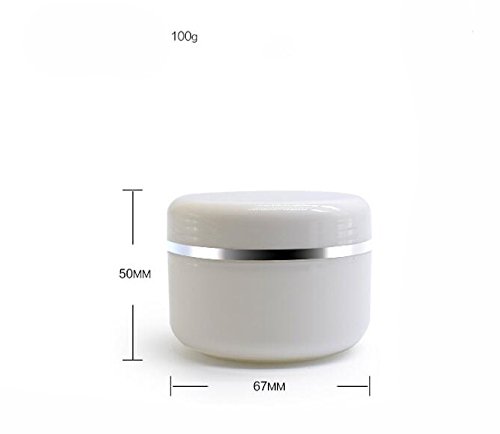 20ml/50ml/100ml/250ml Empty White Silver Edge Portable Refillable Plastic Cosmetic Makeup Face Cream Jar Sample Container Bottle Pot (100ml(3.4oz)-6PCS)