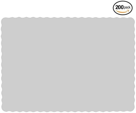 Premium Disposable Paper Placemats 10 x 14 Gray 200 Pack - 20 Pound Bond Paper Scalloped Edge 51004 - 200