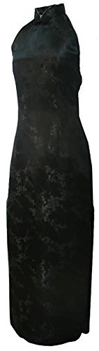 7Fairy Women's Black Floral Halter Backless Long Chinese Prom Dress