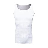 Men's Compression Shirt - Tummy Slimming Body Shapers– Abdomen/Waist/Belly Fat Compressions Vest- Elastic Shapewear for Men– Fit Body Tank for Weight Loss, Yoga, Running, Workout – White, XL