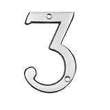 (#3) Bolton 3 Inch Solid Brass Satin Nickel Clear Coated Finish House Number Raised 3/16