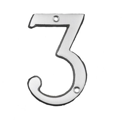 (#3) Bolton 3 Inch Solid Brass Satin Nickel Clear Coated Finish House Number Raised 3/16