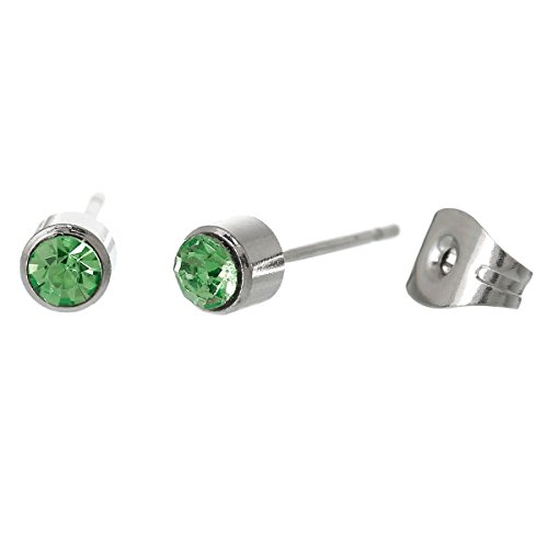 Birthday Stainless Steel Post Stud Earrings With Rhinestone (August Studs)