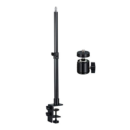 INSSTRO Tabletop Light Stand with Tripod Ball Head, 13.3-22.4 inch Adjustable Desk Mount Stand with 1/4inch Screw for LED Ring Light/ LED Panel, Desktop Light Stand for Make Up, YouTube, Live Show