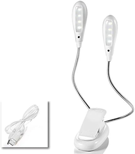 DeeFec Portable &amp; Flexible Clip Lamp &amp;Super Bright Book Light, Double Tube 8 LED USB Clip Lamp, Bedside Reading Lamp, Desk Lamp, Music Stand Light, 2 Brightness Settings with USB Cable (White)