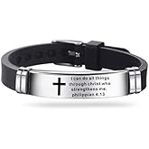 MZC Jewelry Religious Cross Silicone Sport for Men Women Stainless Steel Inspirational Scripture Quote Faith Christian Bible Verse Wristband Bangle Adjustable Bracelet