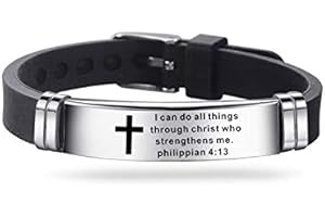 GMXLin Men's Cross Silicone ID Bracelet Women Sport Wristband Engraved Inspirational Quote Faith Christian Bible Bangle Stainless Steel Rubber Adjustable Bracelet