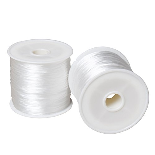 Wode Shop 2 Rolls(60 m/roll) Elastic Stretch Beading Thread, Clear White Polyester Crystal String Craft Jewelry Bracelet Making Cord String with 6 Pieces Beading Needles - Thumbnail 4