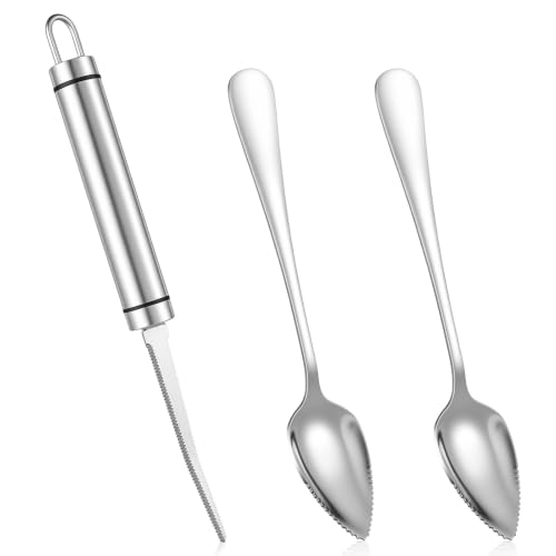 Xthrotsenk 3Pcs Grapefruit Knife Grapefruit Spoon Serrated with Curved Edge