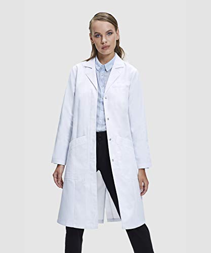 Dr. James Women's Lab Coat, Classic Fit, Multiple Pockets, White, 39 Inch Length US 2