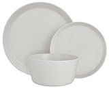 Melange Stoneware 18-Piece Dinnerware Set (Moderno White) | Service for 6| Microwave, Dishwasher & Oven Safe | Dinner Plate, Salad Plate & Soup Bowl (6 Each)