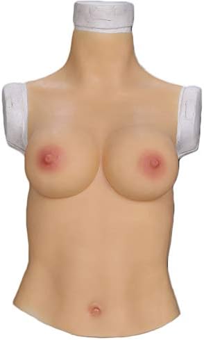 Crossdress Upper Body Silicone Breast Vest High Collar for Cosplay Transgender Male Artificial Breasts for Crossdresser Mastectomy Woman,Spongebreast,C2cup