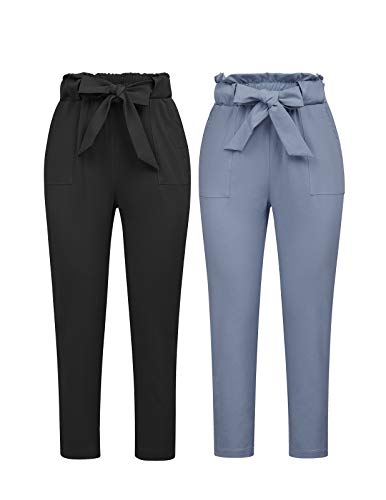 GRACE KARINWomen's Cropped Paper Bag Waist Pants with Pockets
