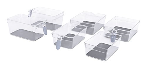 Internet's Best Kitchen Pantry Organizer Bins Set with Handles | 6 Piece Set | Pantry Fridge Freezer Storage Cabinet Containers | Silicone Non Slip Tray Feet | Clear Acrylic Holders