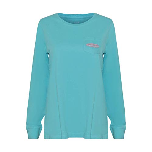 Vineyard Vines Women's Long Sleeve Pocket Signature Graphic T-Shirt (Surfboard Turquoise, XL) - Thumbnail 2