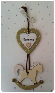 Nursery Door or Wall Sign Personalised with Baby Name - Handmade with hanging wooden rocking horse