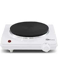 Maxi-Matic ESB-301F Elite Cuisine Single Electric Flat Cast Iron Heating Plate Burner, Power Indicator Light, 1000 Watts, White